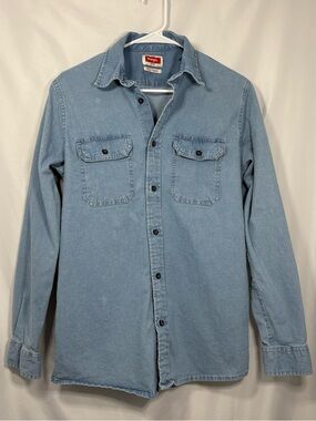 Wrangler Fit for Comfort Light Blue Denim Button-Up Heavyweight Work Shirt Small